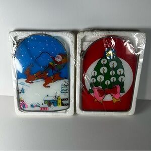 Glass Leaded Window Hanging Ornament Christmas Colorful Lot Of 2 Vintage